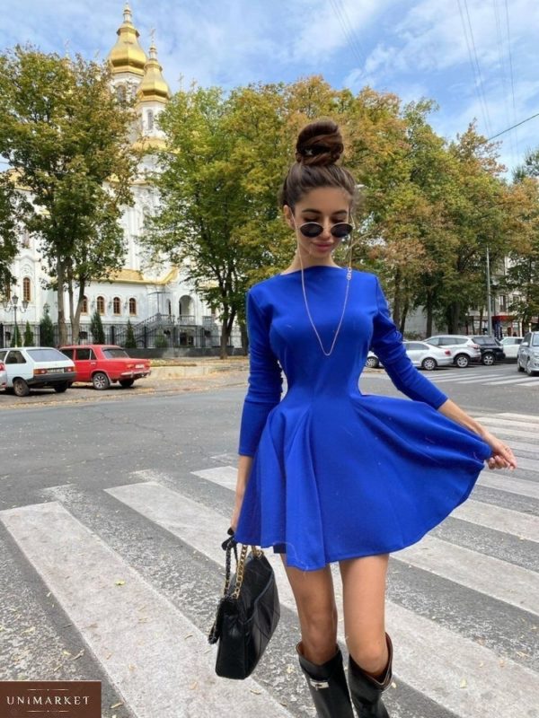 Придбати синього кольору електрик жіноче плаття міні з довгим рукавом з італійського трикотажу вигідно