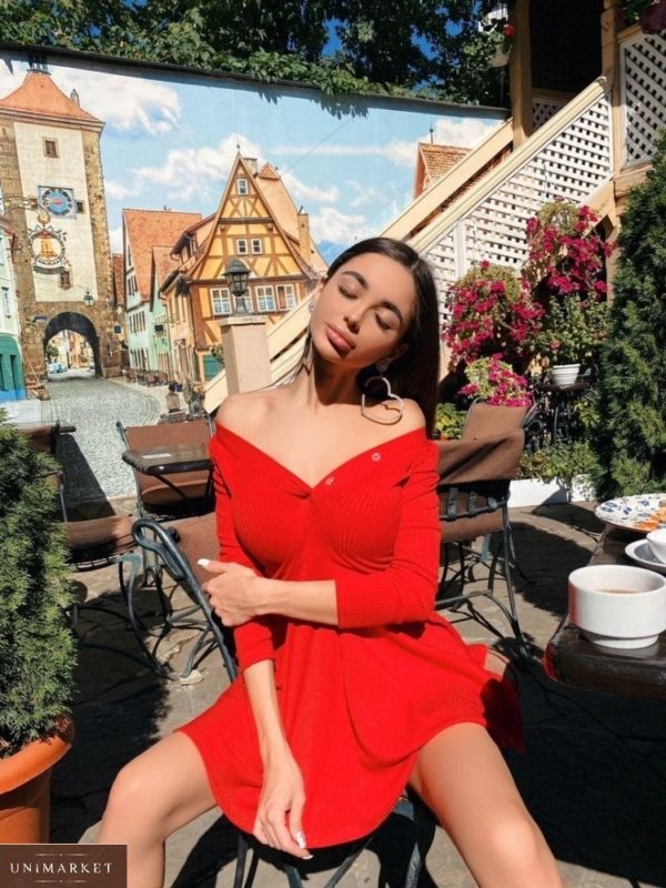 Заказать женское красное мини платье с юбкой-солнце из трикотажа онлайн