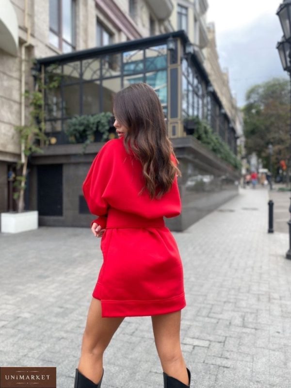 Придбати червоне жіноче спортивне плаття-туніку на осінь з поясом-корсетом вигідно