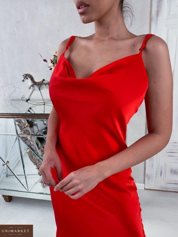 Купить красное платье-комбинация на бретельках на праздник для женщин
