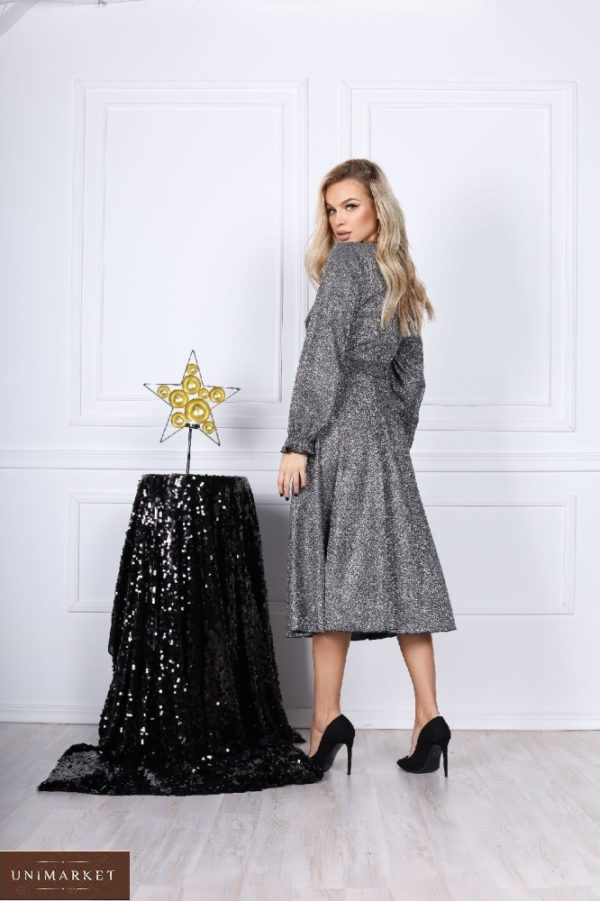 Купити за низькими цінами жіноче святкову сукню А-силуету з люрексом кольору срібло (розмір 42-54) в Україні