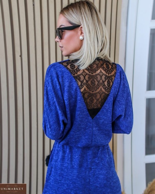 Замовити синє жіноче тепле плаття в підлогу з мереживними вставками (розмір 42-56) недорого