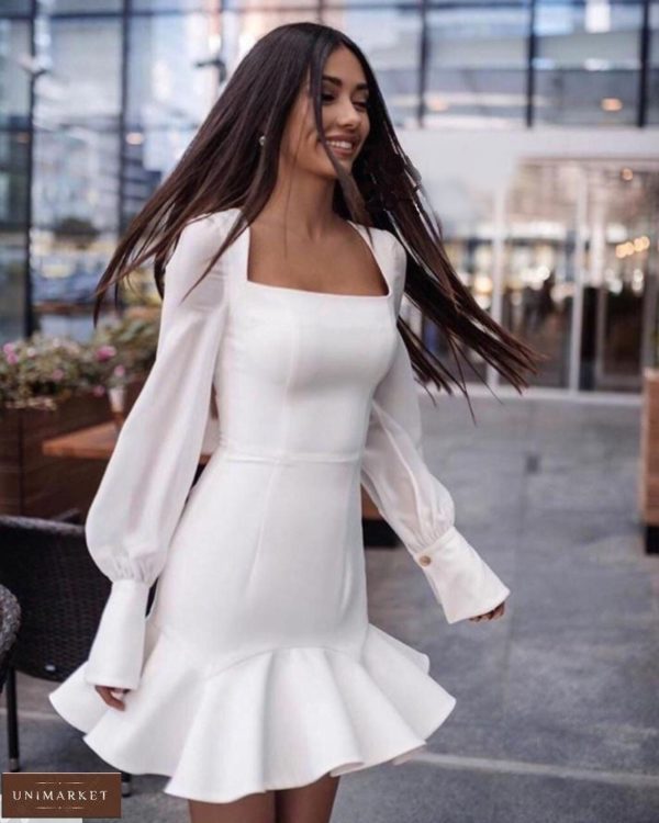Купити біле миле плаття міні з воланом для жінок онлайн