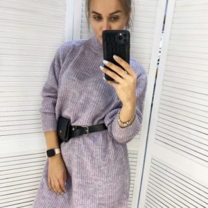 Приобрести лиловое женское платье-гольф из ангоры длины миди в Украине
