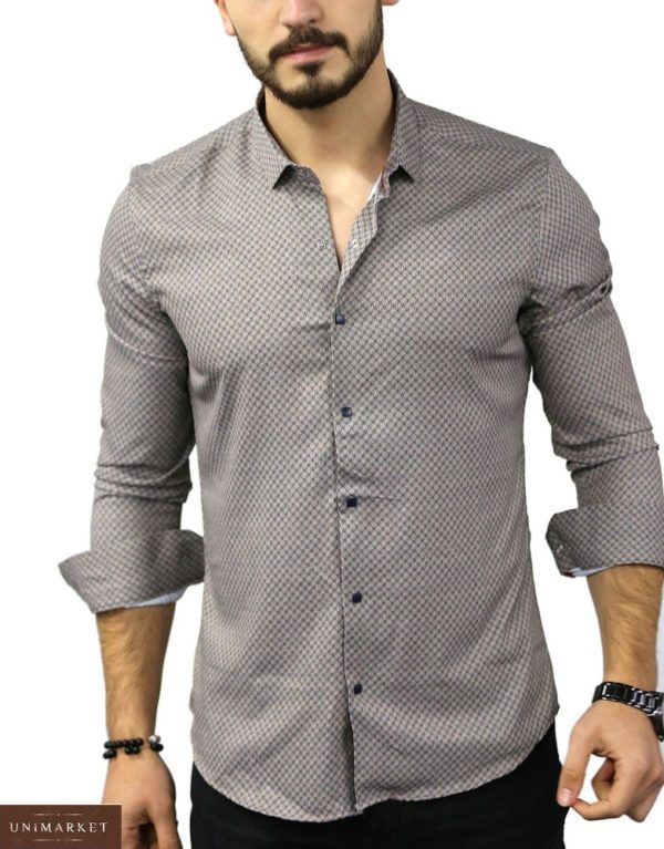 Замовити сірого кольору чоловічу бавовняну сорочку в дрібний візерунок (розмір 46-54) на розпродажі