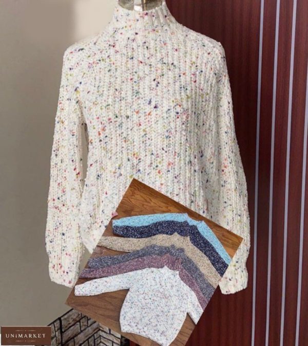 Приобрести белый женский свитер из велюра с цветными вкраплениями в интернете