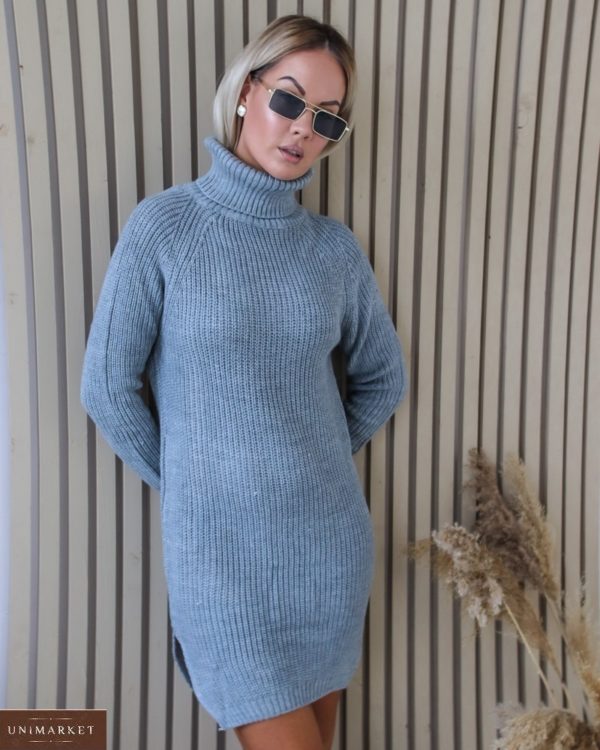 Замовити сірий жіночий подовжений светр з високим горлом (розмір 42-48) недорого