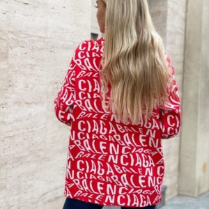 Купить красный удлиненный свитер под горло с лого Balenciaga для женщин выгодно