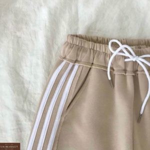 Замовити беж жіночі спортивні штани на флісі з лампасами недорого