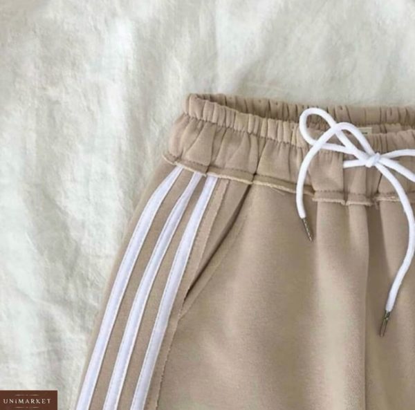 Заказать беж женские спортивные штаны на флисе с лампасами недорого