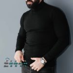 Замовити чоловічий В'язаний светр чорного кольору під шию (розмір 48-54) недорого