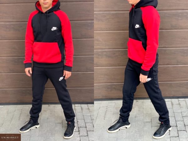 Купить мужской теплый красный/черный двухцветный спортивный костюм Nike (размер 46-52) выгодно