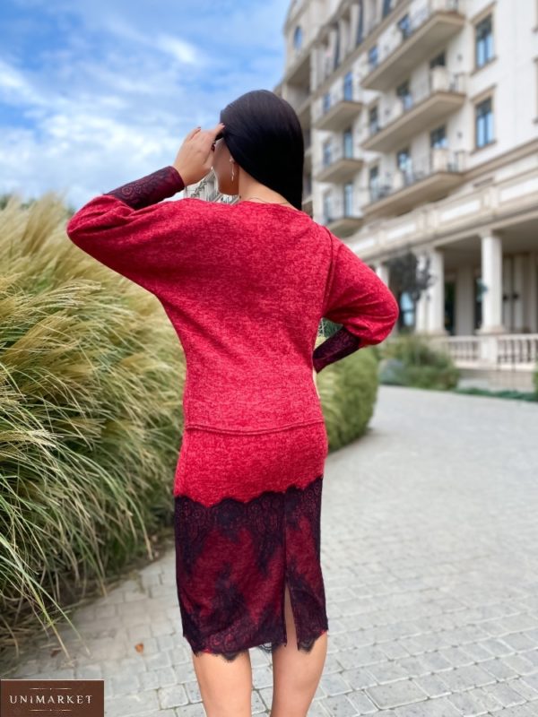 Заказать красный женский костюм: юбка+джемпер с кружевным гипюром (размер 42-56) недорого