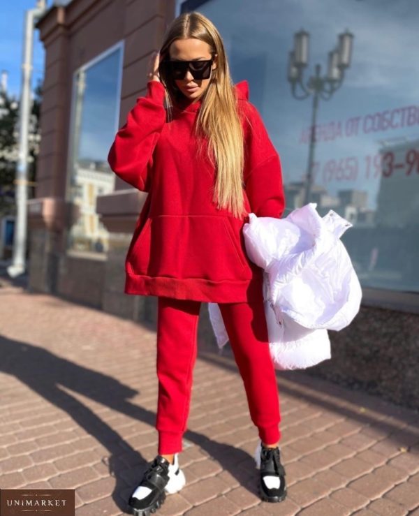 Купити жіночий червоний спортивний костюм на флісі зі змійками (розмір 42-52) в Україні дешево