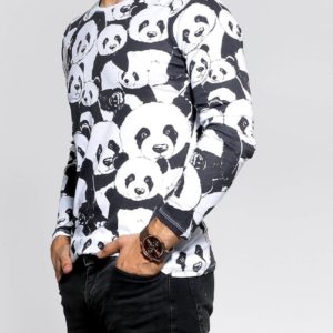 Купити на розпродажі чоловічу кофту з пандами з довгим рукавом (розмір 48-54) чорно-білу вигідно