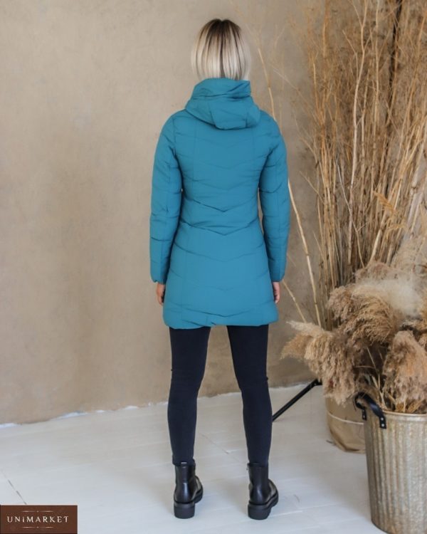 Замовити блакитну зимову жіночу куртку з матової плащової тканини (розмір 42-50) за низькими цінами