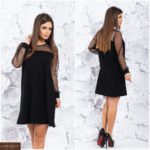 Купити жіночу сукню з сіткою з довгим рукавом (розмір 42-60) чорного кольору за низькими цінами