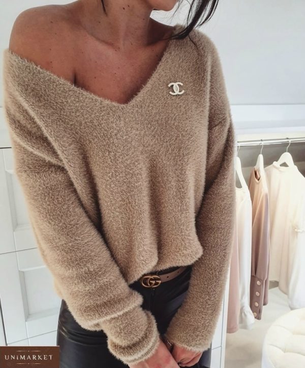 Замовити бежевий жіночий плюшевий светр оверсайз із позначкою Chanel недорого