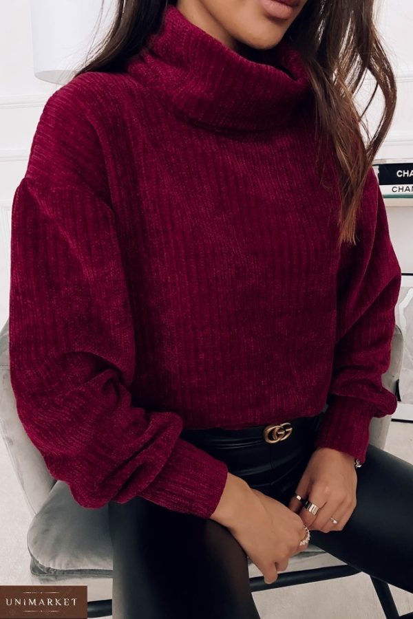 Купити жіночий кольори бордо светр з оксамитового вельвету в інтернеті