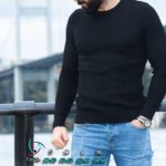 Заказать свитер мужской с круглым вырезом черного цвета вязкой косичка (размер 48-54) недорого
