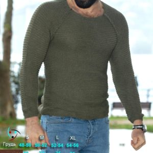 Заказать цвета хаки мужской свитер на осень горизонтальной вязки с рукавом реглан (размер 48-54) недорого