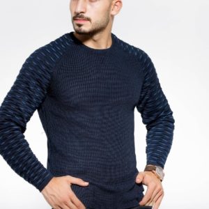 Заказать синий вязаный мужской свитер с рукавом-реглан (размер 48-54) недорого