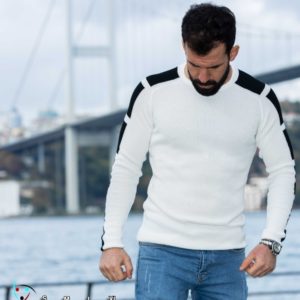 Заказать по скидке мужской свитер с контрастными вставками (размер 48-54) белого цвета