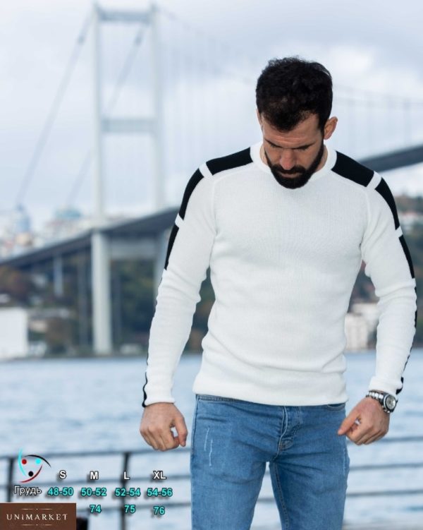 Замовити по знижці чоловічий светр з контрастними вставками (розмір 48-54) білого кольору
