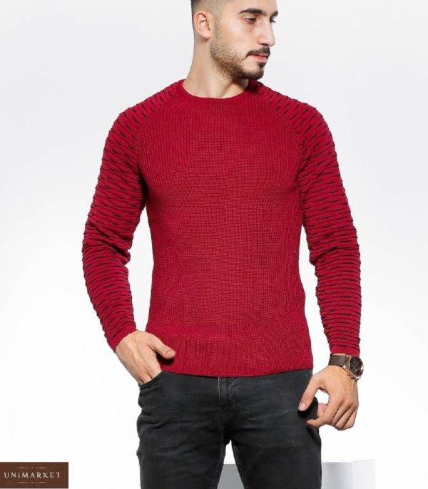 Купити кольору бордо в'язаний светр з рукавом-реглан (розмір 48-54) для чоловіків за низькими цінами