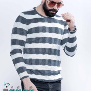 Купити чоловічий в'язаний светр в темно-сіру смужку (розмір 48-54) по знижці