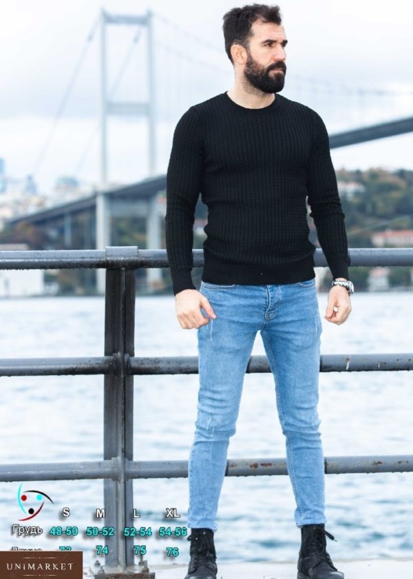 Купити за низькими цінами чорний светр з круглим вирізом в'язкою косичка для чоловіків (розмір 48-54)