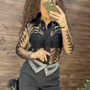 Придбати гарну прозору блузку розшита дрібним бісером чорного кольору для жінок в інтернеті