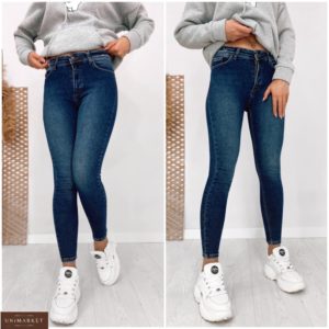 Купить синие Стрейчевые джинсы скинни с высветлениями онлайн для женщин