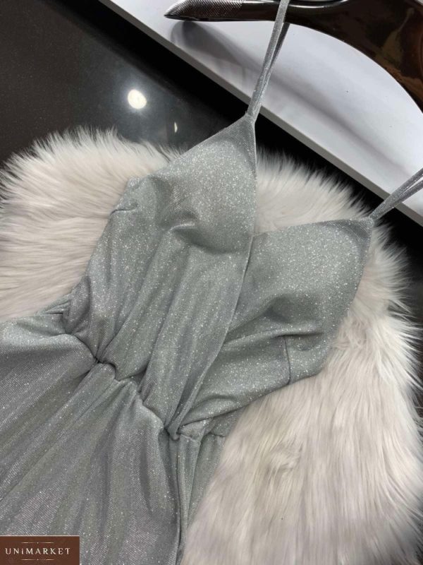 Купить серебро женский блестящий комбинезон с брюками на бретельках в интернете