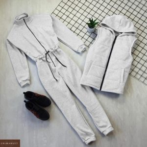 Заказать выгодно серый комплект: комбинезон на флисе + жилетка на синтепоне для женщин на зиму
