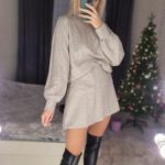 Купить женский костюм из ангоры: юбка мини и свитер (размер 42-48) бежевый онлайн