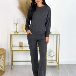 Замовити сірий жіночий затишний костюм з ангори з прямими штанами онлайн