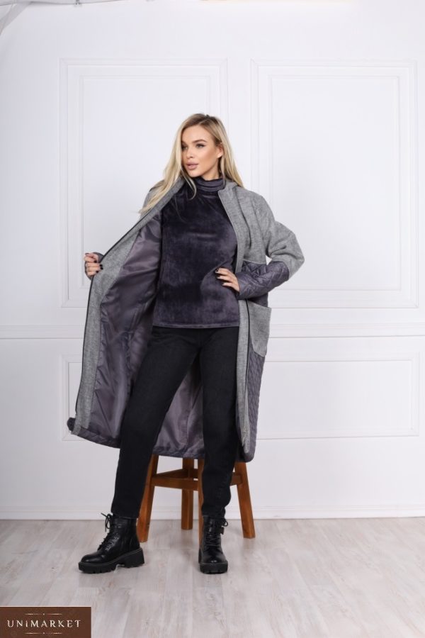 Заказать серую комбинированную куртку-кардиган с карманами (размер 42-48) для женщин онлайн