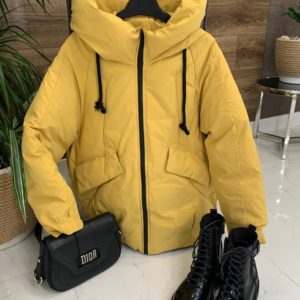 Купить желтую зимнюю куртку с наполнителем экопух недорого для женщин