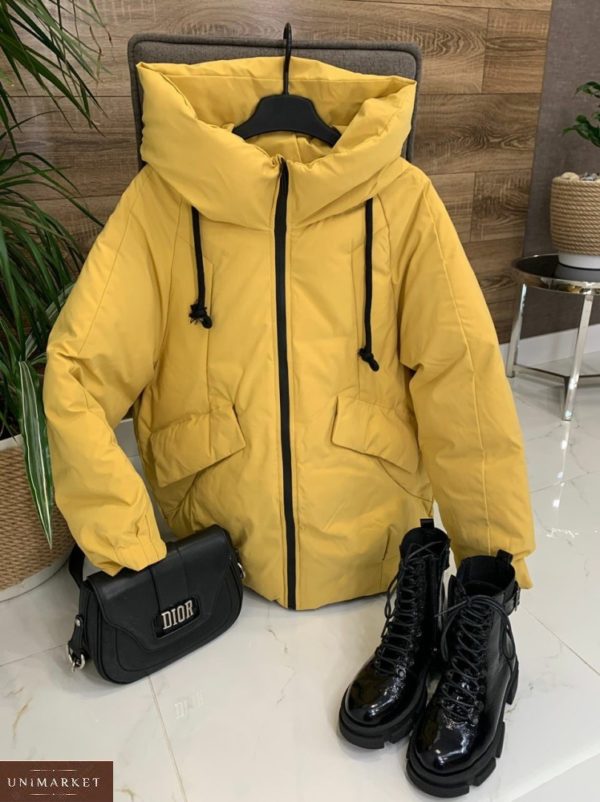 Купить желтую зимнюю куртку с наполнителем экопух недорого для женщин