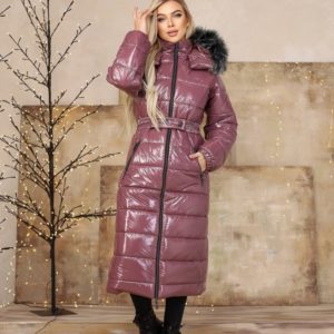 Купити жіночу довгу куртку кольору баклажан на змійці з хутром (розмір 42-48) недорого