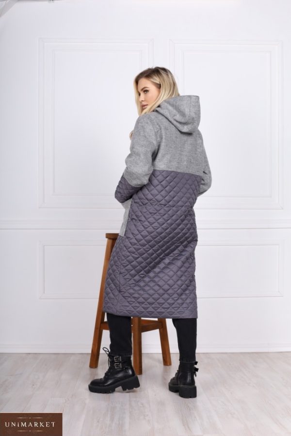 Купить по скидке женскую комбинированную куртку-кардиган с карманами (размер 42-48) серого цвета