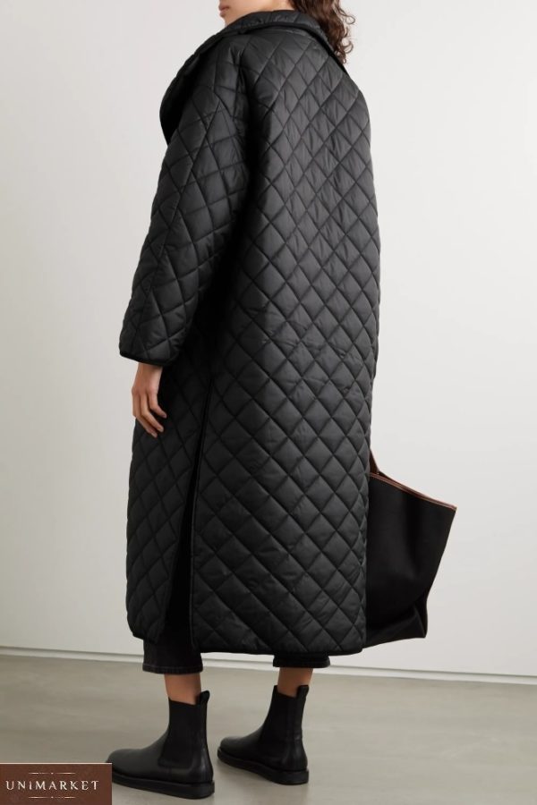Заказать черную стеганую куртку-одеяло оверсайз с поясом для женщин по скидке