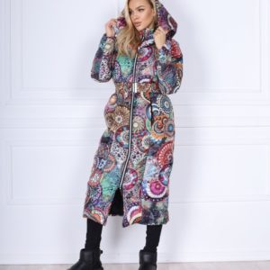 Купить разноцветную теплую куртку на молнии с поясом-резинкой для женщин (размер 42-48) выгодно