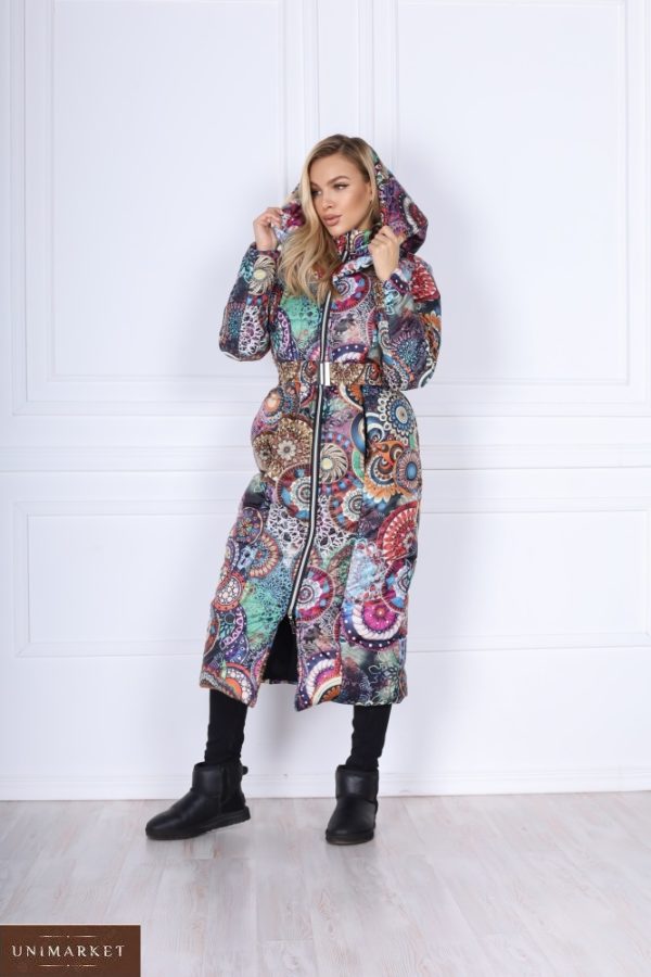 Купить разноцветную теплую куртку на молнии с поясом-резинкой для женщин (размер 42-48) выгодно