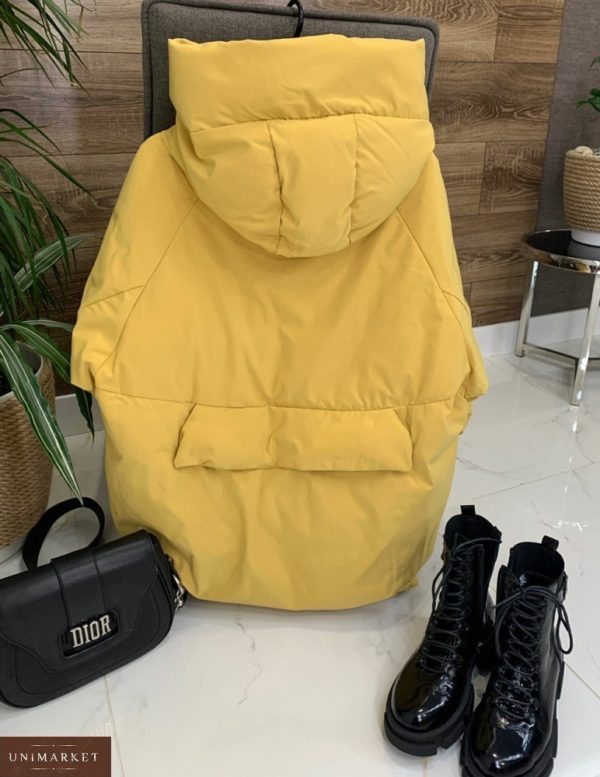 Приобрести женскую в интернете зимнюю куртку с наполнителем экопух желтого цвета