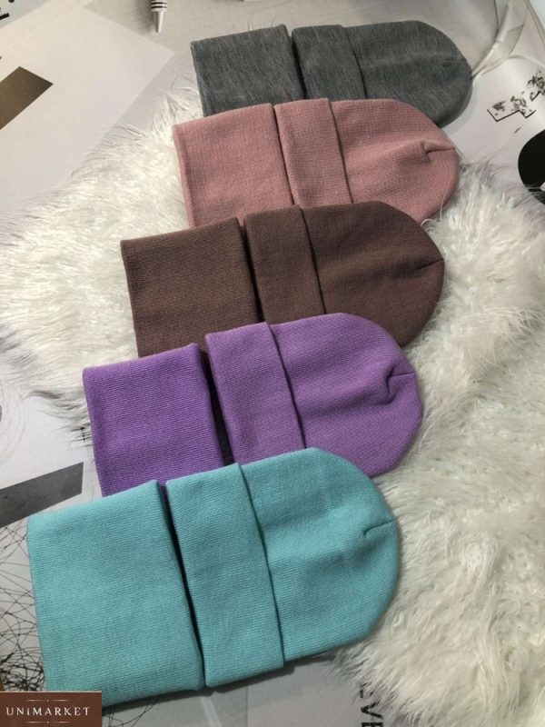 Купить по скидке женский и мужской однотонный комплект: шапка и шарф разных цветов