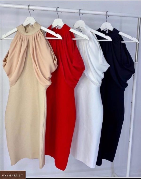Приобрести красное, белое, беж, черное элегантное платье под шею для женщин с открытыми плечами недорого