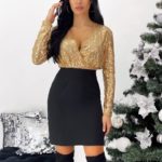 Приобрести женское платье с пайетками с декольте (размер 42-48) золотое в Украине