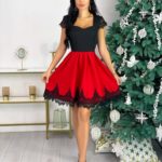 Замовити жіночу червону сукню з обробкою з французького мережива дешево (розмір 42-48)